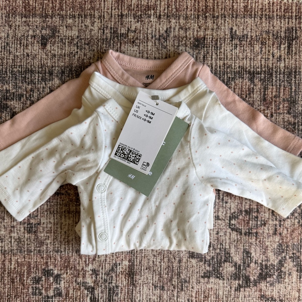 H&M Organic Cotton Kimono Bodysuits 3 Pack Newborn <1M Neutral Bundle